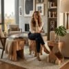 Natural wooden stool chair solid wood finish