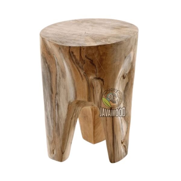 Solid natural wood stool chair side view