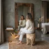 Natural wood frame mirror handcrafted solid wood wall decor