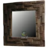 Rustic wooden mirror on bedroom wall natural finish